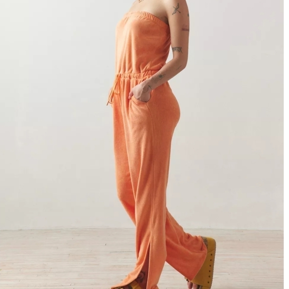 Beyond Yoga Tropez Terrycloth Orange Wide Leg Sleeveless Jumpsuit Y2K Retro SP